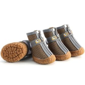 Non Slip Dog Shoes Warm Plush Lining Breathable Pet Boots for Paw Protection (Color / Size: Earthen yellow / 1 Fit width2.5-2.7cm)