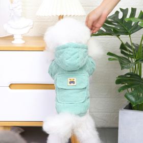 Dog warm clothing; Autumn and winter clothes New cotton padded clothes Teddy pet clothes Winter plush corduroy pull loop two leg cotton padded cl (colour: Starter Edition - Green, size: XL)